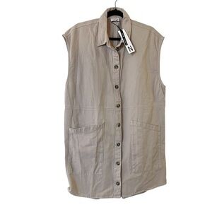 NWT NOISY MAY cotton canvas button down Nmalma cap sleeve dress #27016468